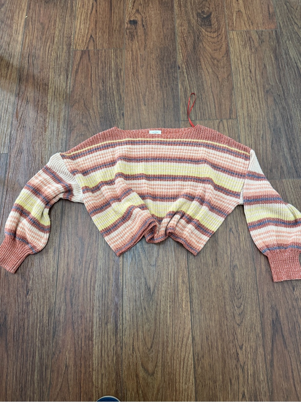 Billabong Striped Cropped Knit Sweater in Peach, Yellow & Cream